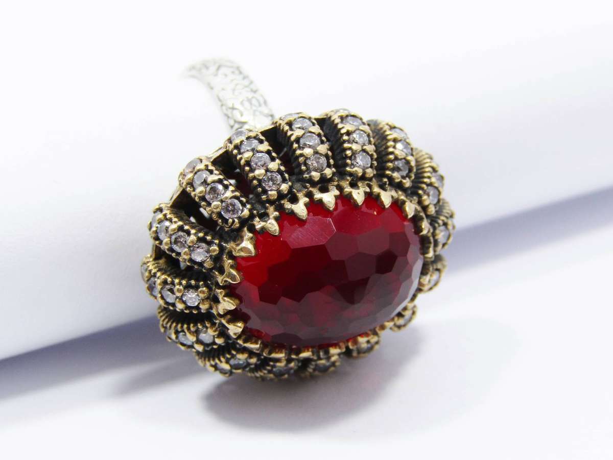 A Stunning cabochon Faceted  Red Stone Ring with a Copper over Sterling Siler Ring