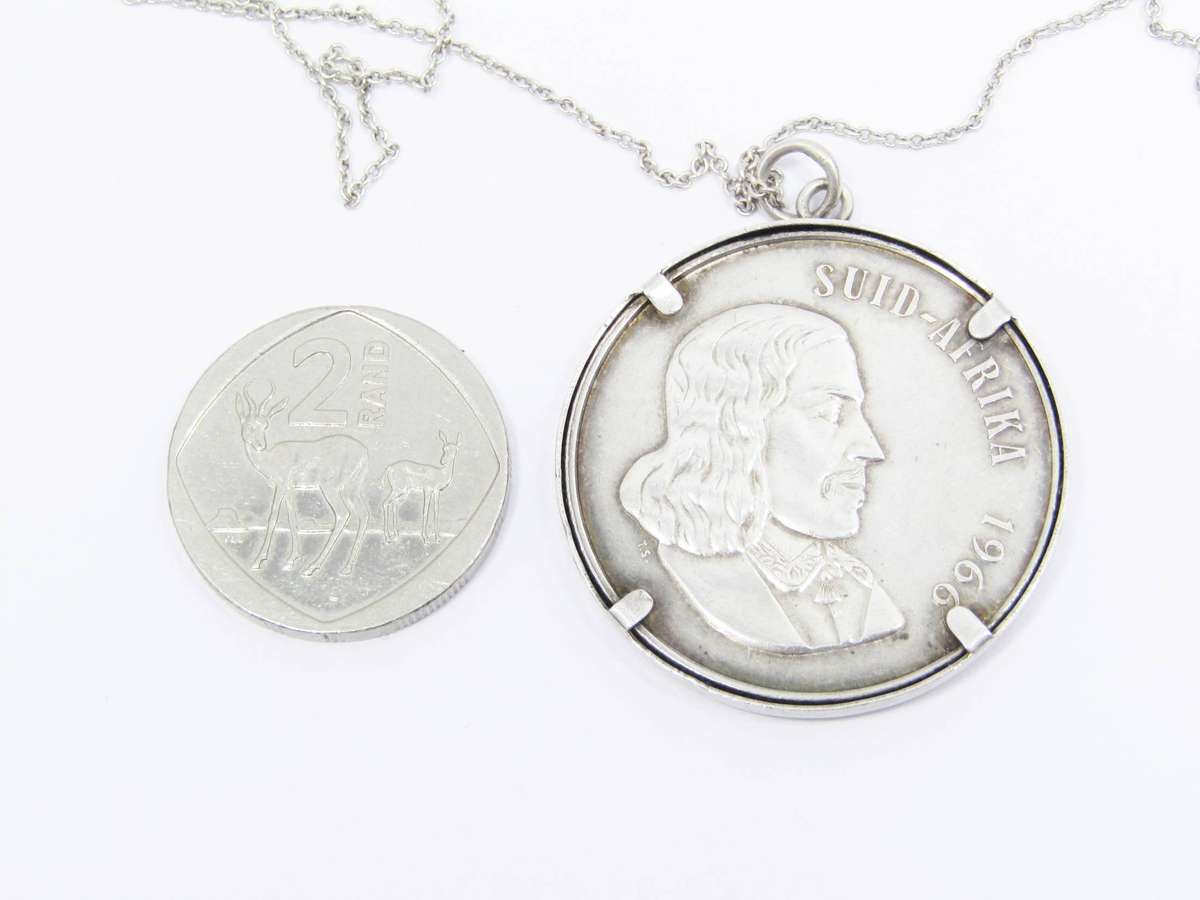 Lovely Vintage 1966 Afrikaans R1 Coin Pendant on Chain
