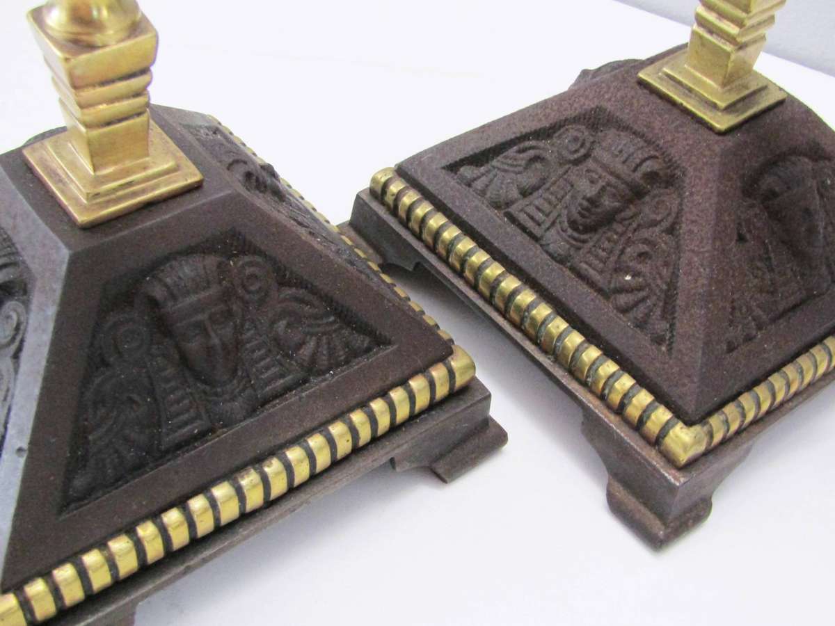 Stunning Pair of Antique Victorian Brass & Cast Iron Fire Dogs