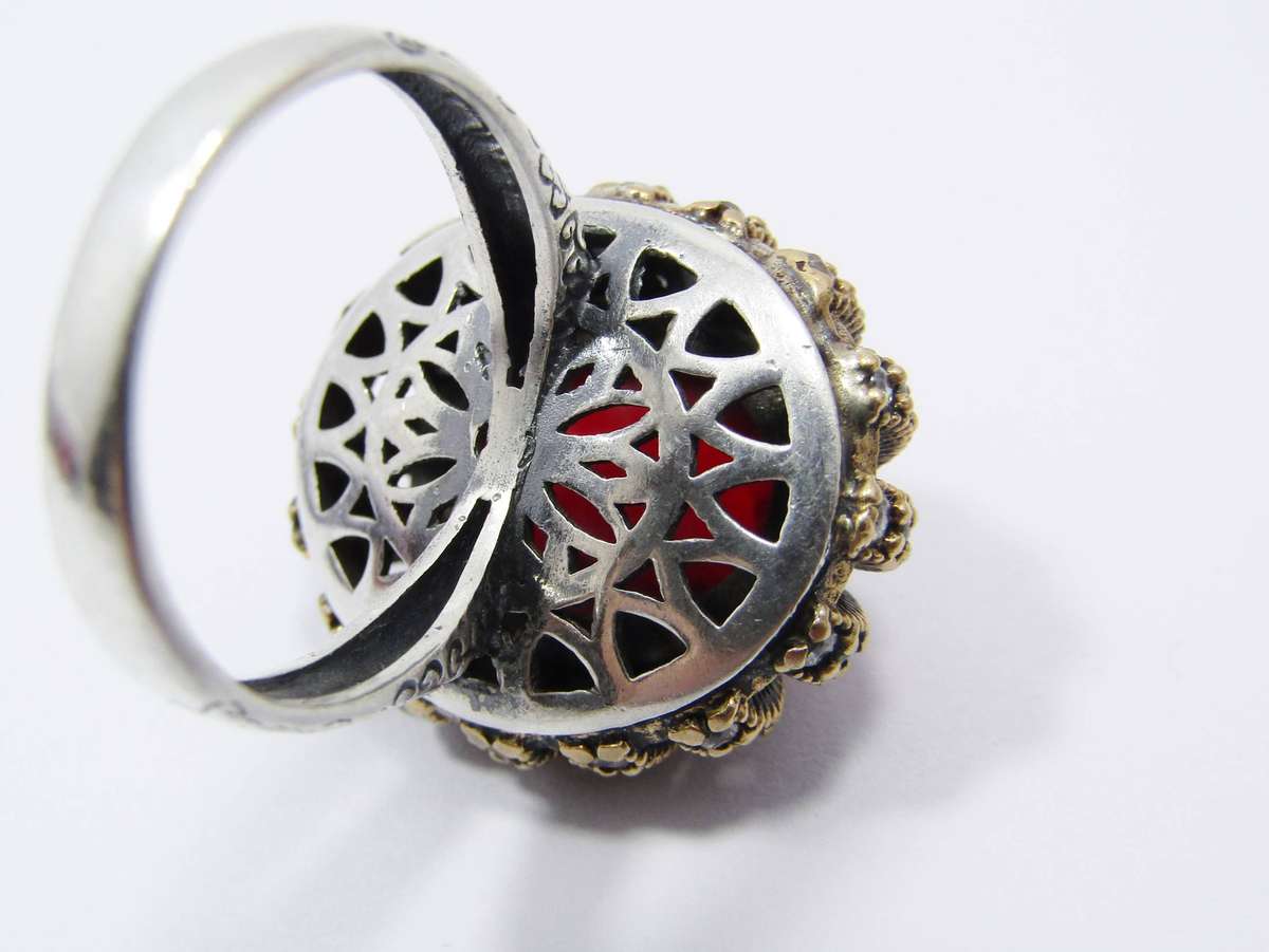 A Stunning cabochon Faceted  Red Stone Ring with a Copper over Sterling Siler Ring