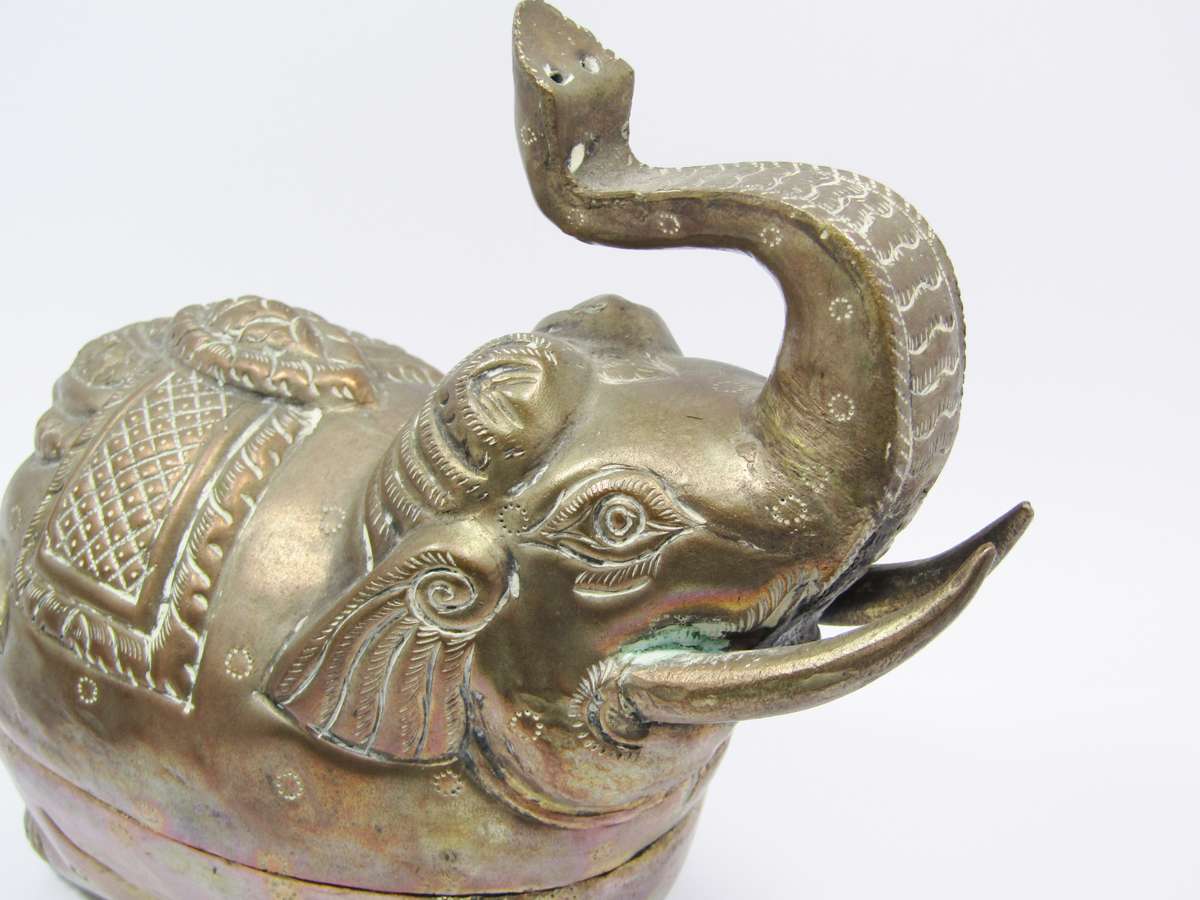 Pair of Antique/Vintage Cambodian Silver Elephant Boxes