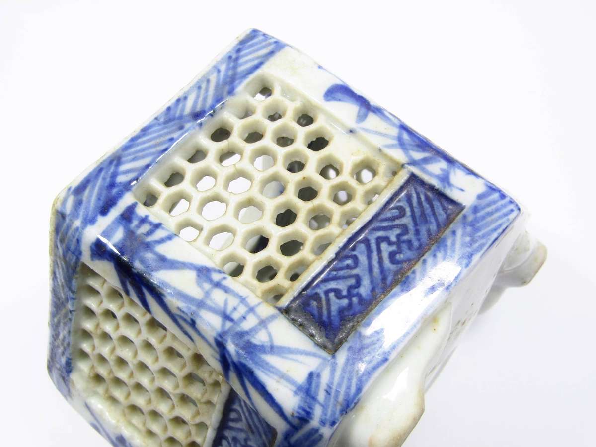 Antique Japanese Blue & White Reticulated Cricket Cage