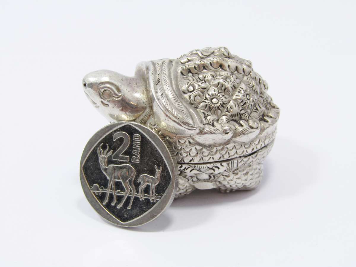 Vintage Cambodian Silver Miniature Box in the form of a Turtle