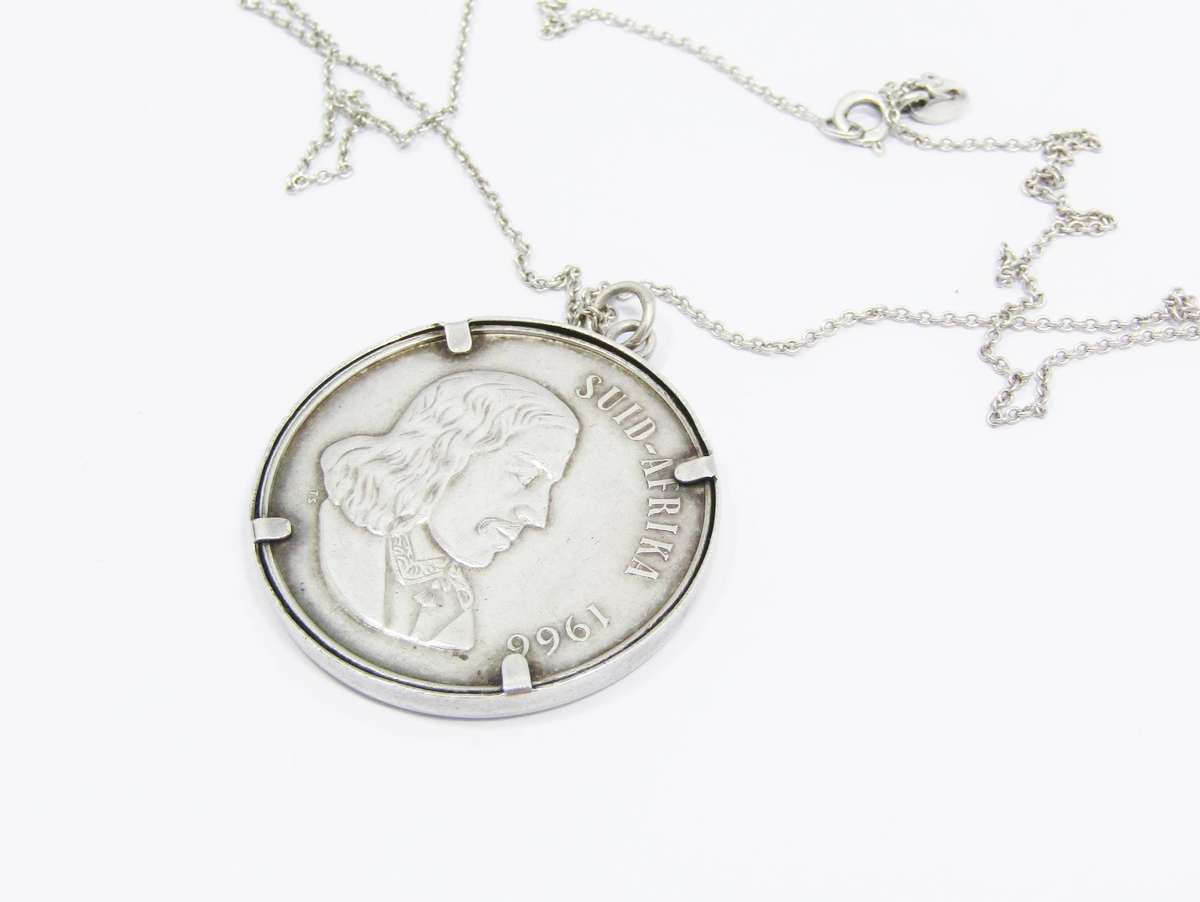 Lovely Vintage 1966 Afrikaans R1 Coin Pendant on Chain