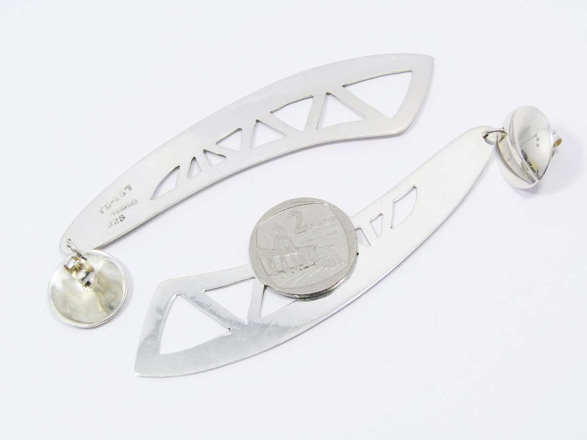 A Gorgeous Bold Pair of Mexican Design Earrings in Sterling Silver