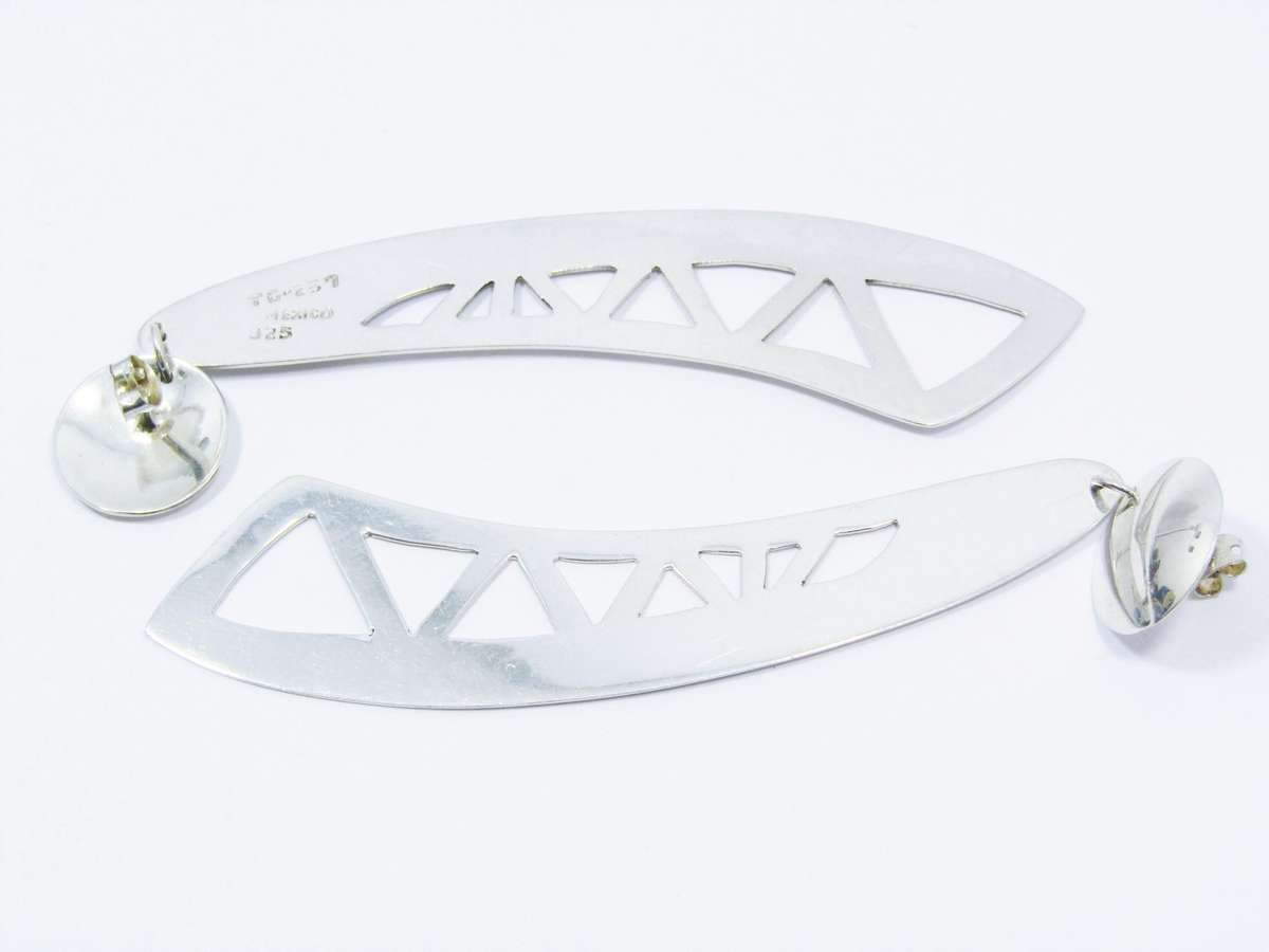 A Gorgeous Bold Pair of Mexican Design Earrings in Sterling Silver