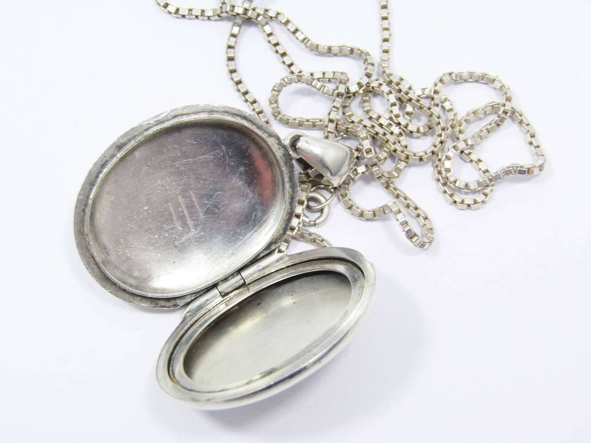 Antique Monogrammed Sterling Silver Locket Necklace