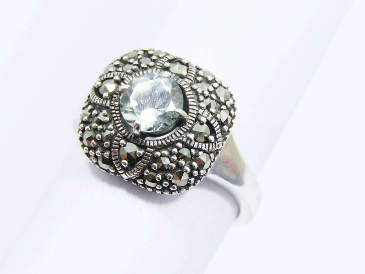 A Lovely Vintage Design  Marcasite and Prasiolite Ring in Sterling Silver.