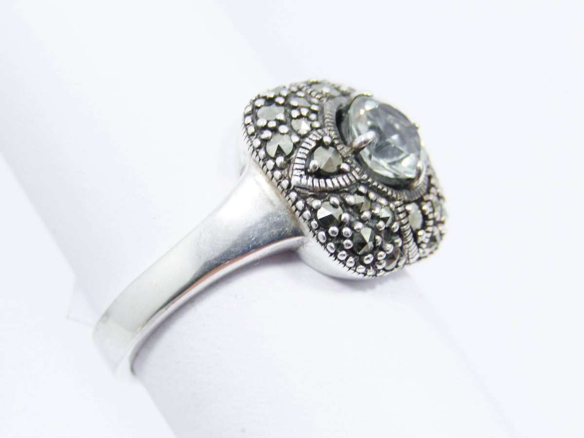 A Lovely Vintage Design  Marcasite and Prasiolite Ring in Sterling Silver.