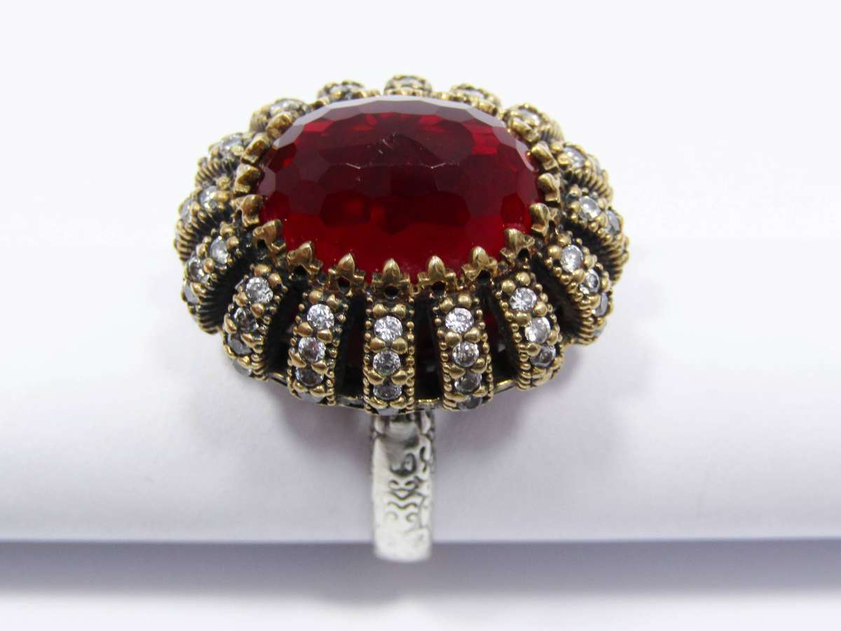 A Stunning cabochon Faceted  Red Stone Ring with a Copper over Sterling Siler Ring