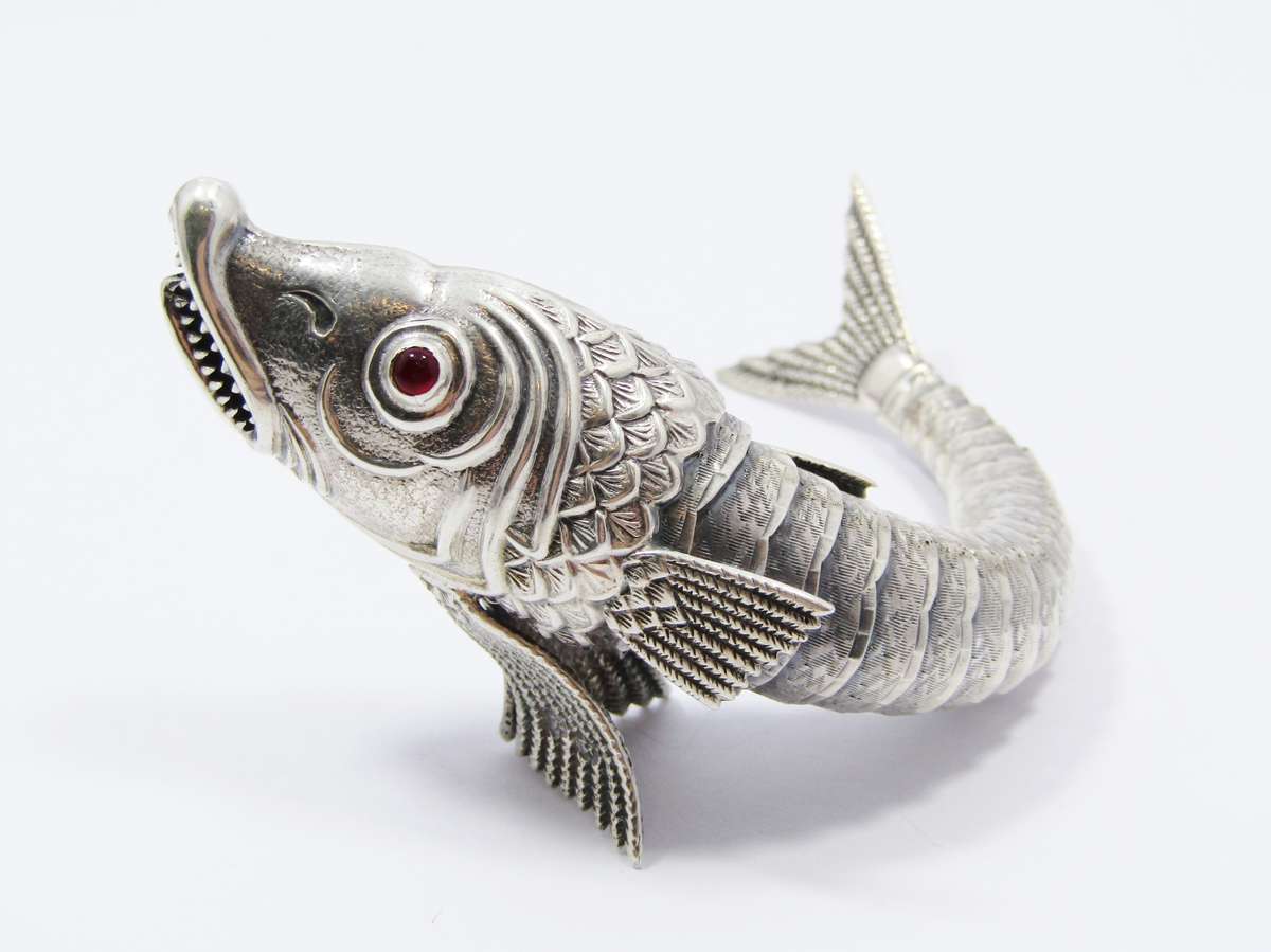 Rare! Vintage Spanish Articulated Silver Fish Ornament (1 of 3)