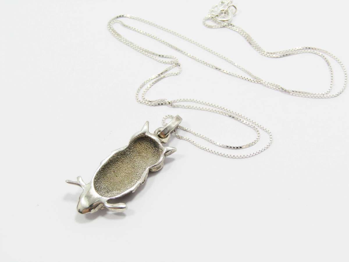 A Lovely Large Enamel Owl Pendant On Chain in Sterling Silver