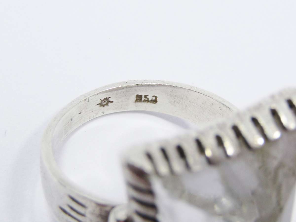 Lovely Vintage Mexico 950 Silver & Rock Crystal Ring
