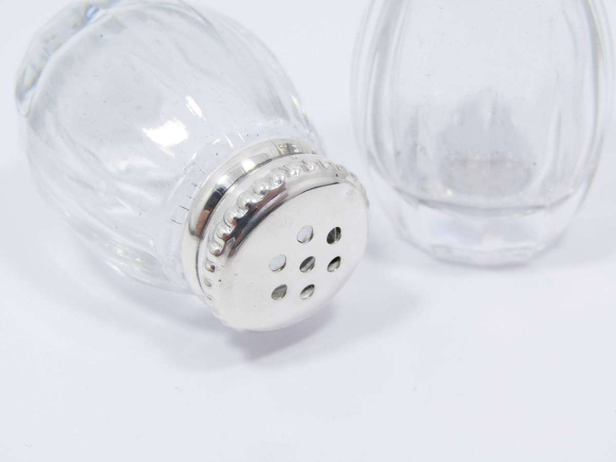Vintage Novelty Sterling Silver & Glass Salt/Pepper Pots