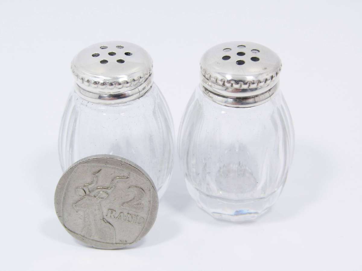Vintage Novelty Sterling Silver & Glass Salt/Pepper Pots
