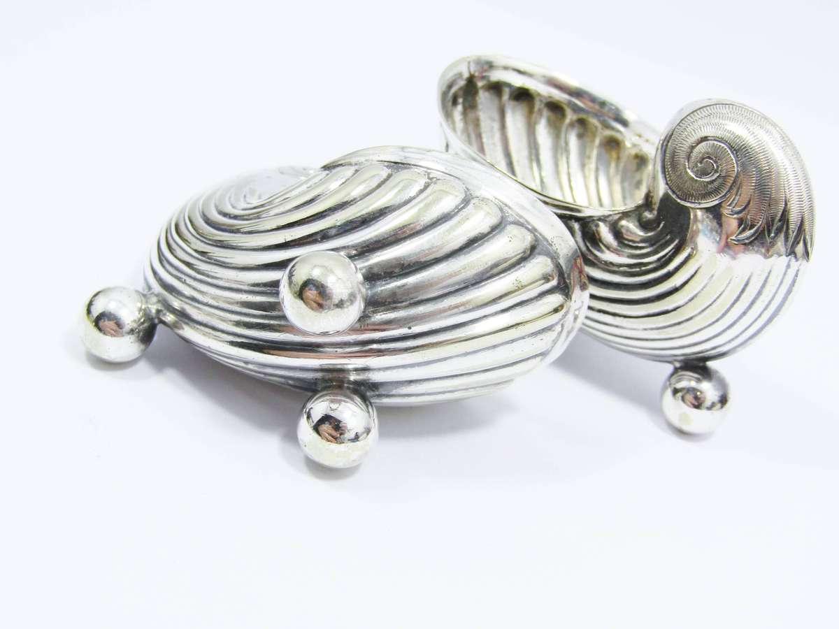 Pair of Antique Silver-Plated Shell Design Salt Cellars