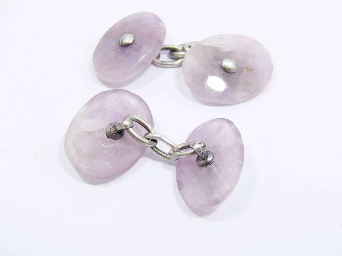 Pair of Amethyst Pebble & Sterling Silver Cuff Links