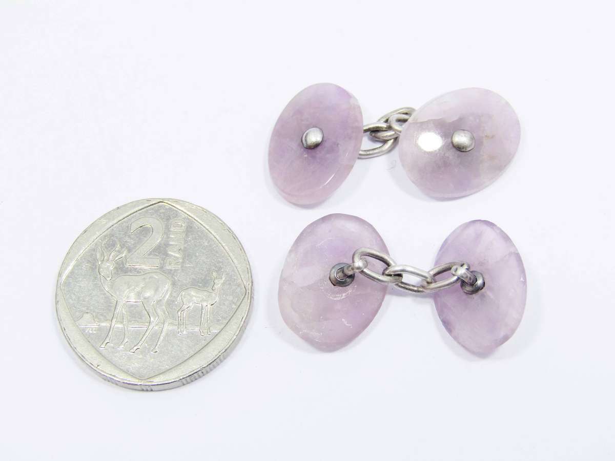 Pair of Amethyst Pebble & Sterling Silver Cuff Links