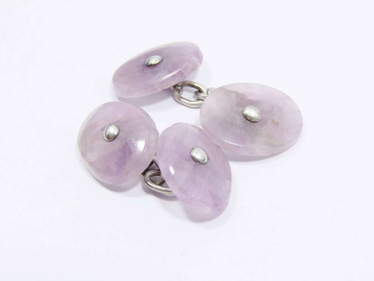 Pair of Amethyst Pebble & Sterling Silver Cuff Links