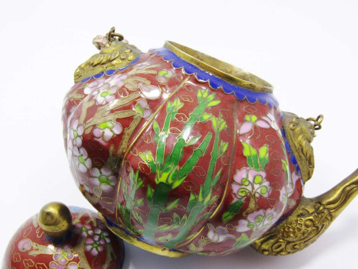 Rare Find! Beautiful Cloisonne Small Brass Teapot