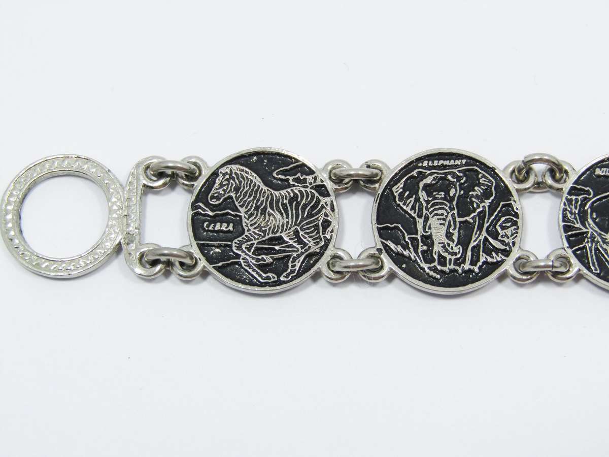 African-Animal Themed Silver-Tone Bracelet