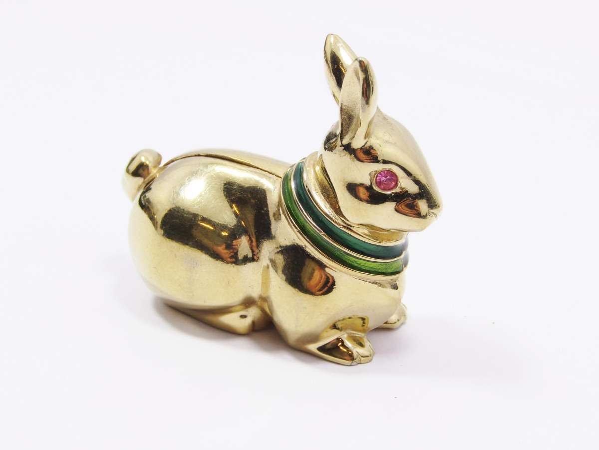 Rare Find! Estee Lauder Solid Perfume Compact "Gold Rabbit"