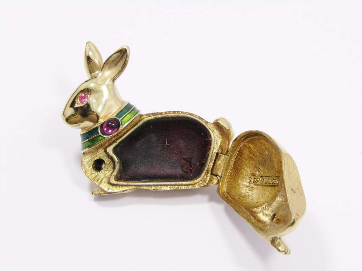 Rare Find! Estee Lauder Solid Perfume Compact "Gold Rabbit"