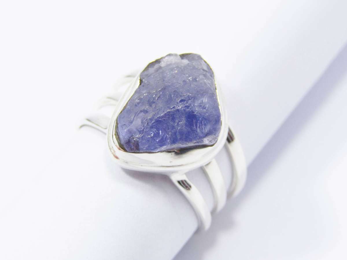 A Gorgeous Natural Raw Tanzanite Ring in Sterling Silver.