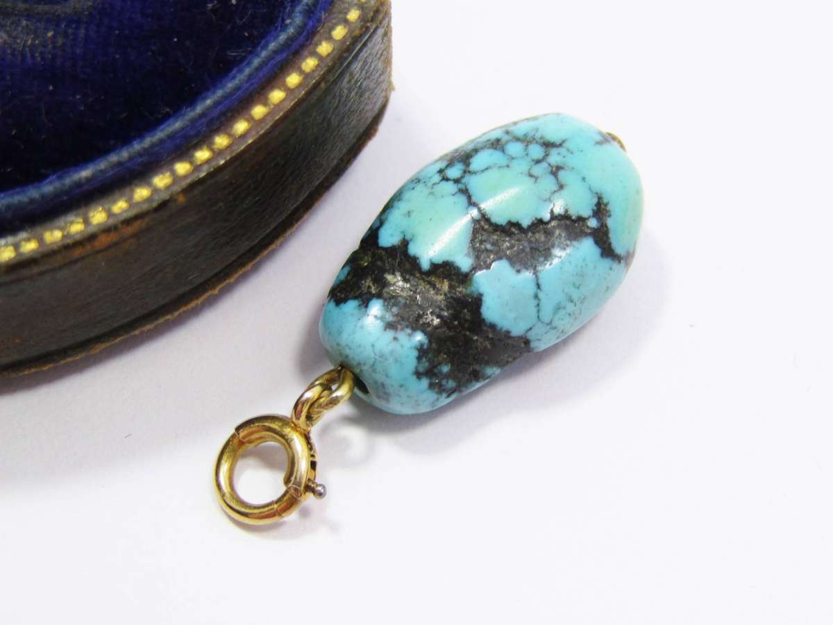 Antique Turquoise Drop Pendant with Gold Bail