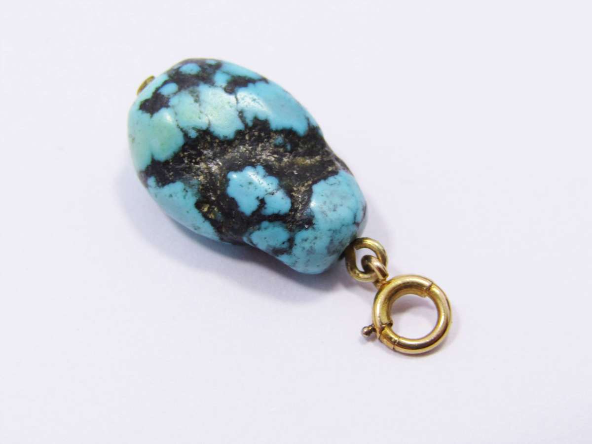 Antique Turquoise Drop Pendant with Gold Bail