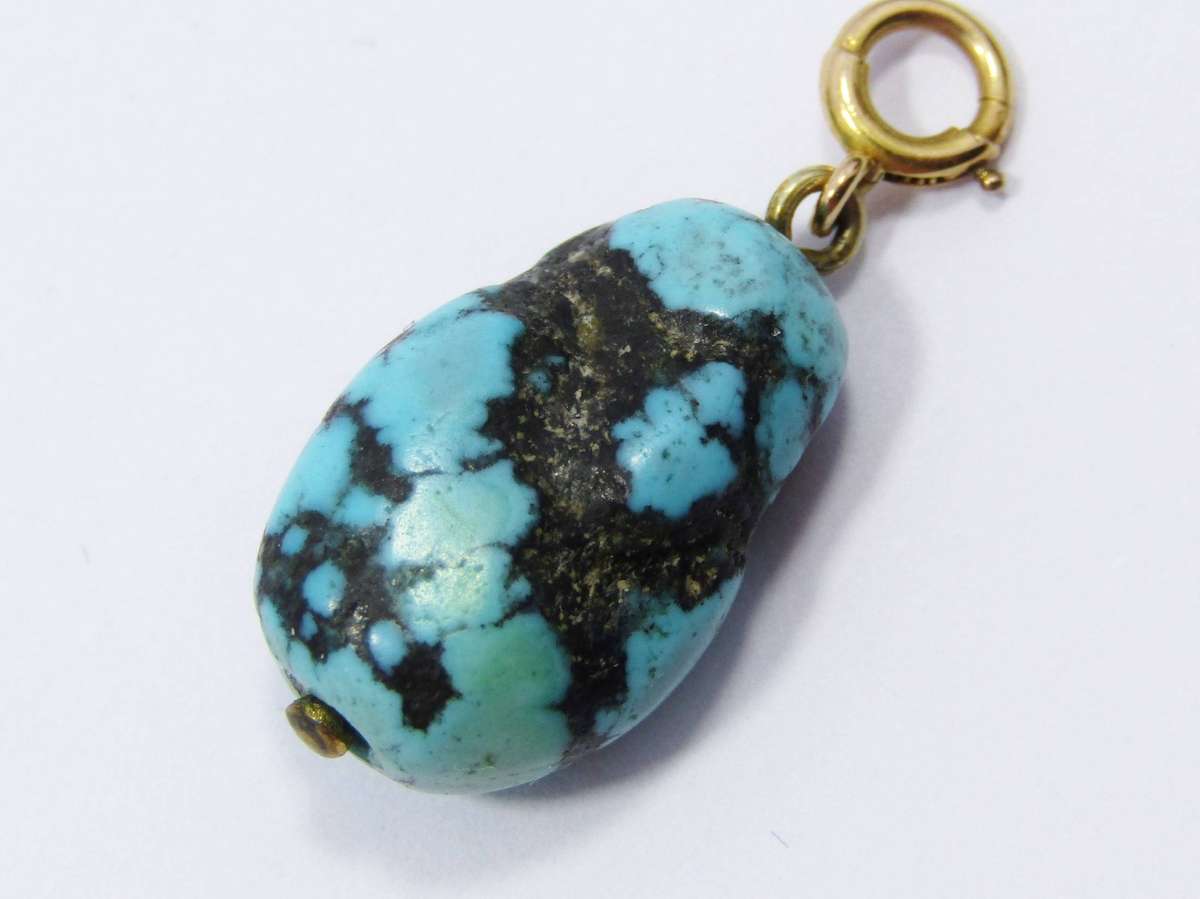 Antique Turquoise Drop Pendant with Gold Bail