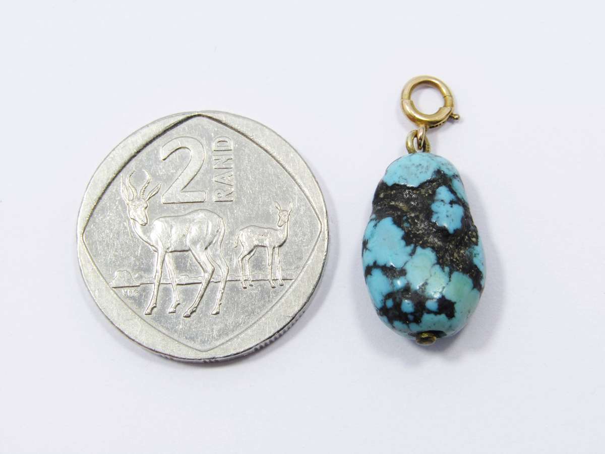 Antique Turquoise Drop Pendant with Gold Bail