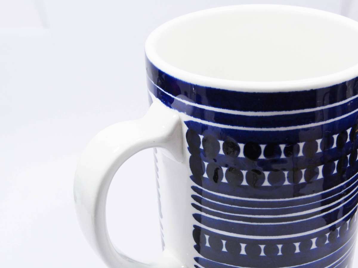 HUGE Vintage Arabia of Finland Blue & White Tankard