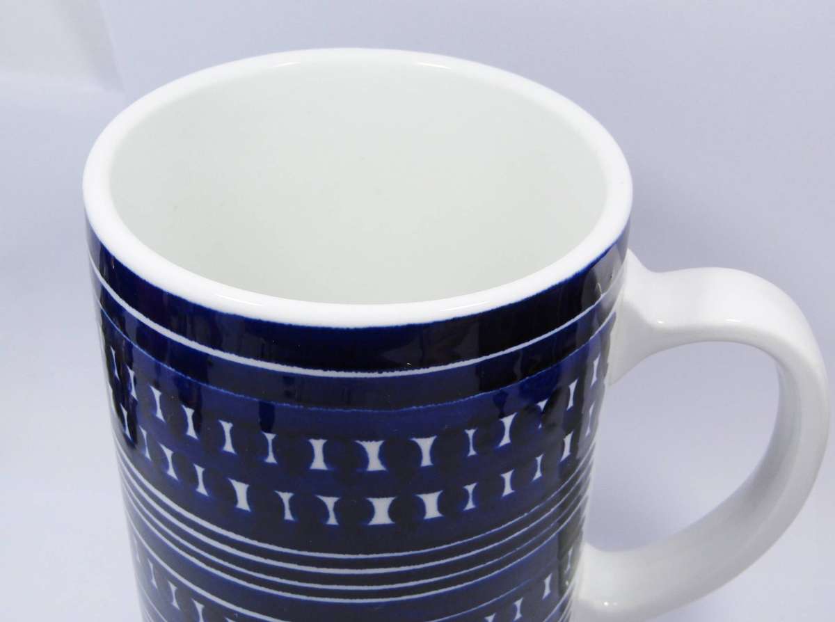 HUGE Vintage Arabia of Finland Blue & White Tankard