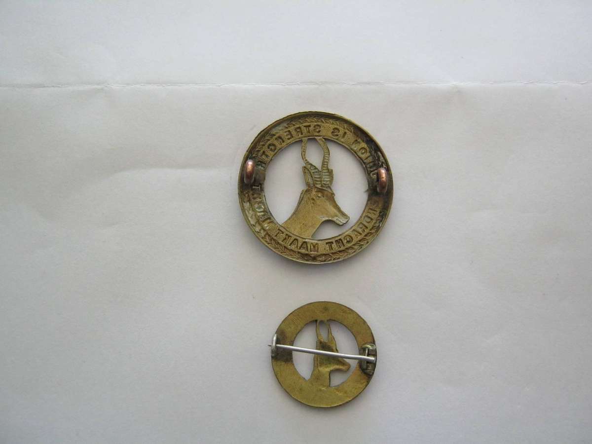WW1 SA Universal Small size Cap badge and Brooch.