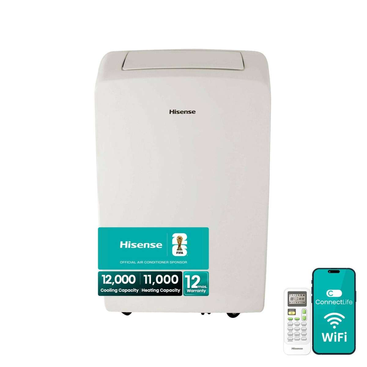 Hisense 12000 BTU Portable Air Conditioner | WiFi Controlled | Heat & Cool