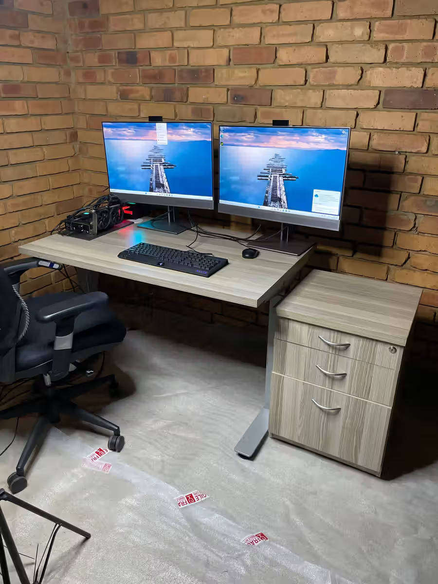 High-End Electric Standing Desk + Pedestal