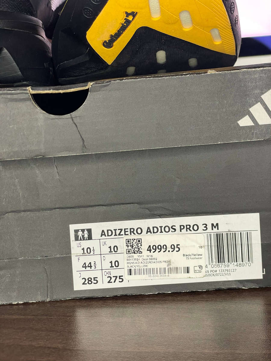 Adidas Adizero Adios Pro 3 UK 10 (Black/Yellow)