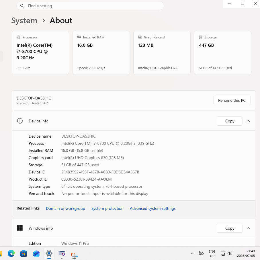 Dell Precision 3431 Workstation PC | i7-8700 | 16GB RAM | 480GB SSD | Win11 Pro