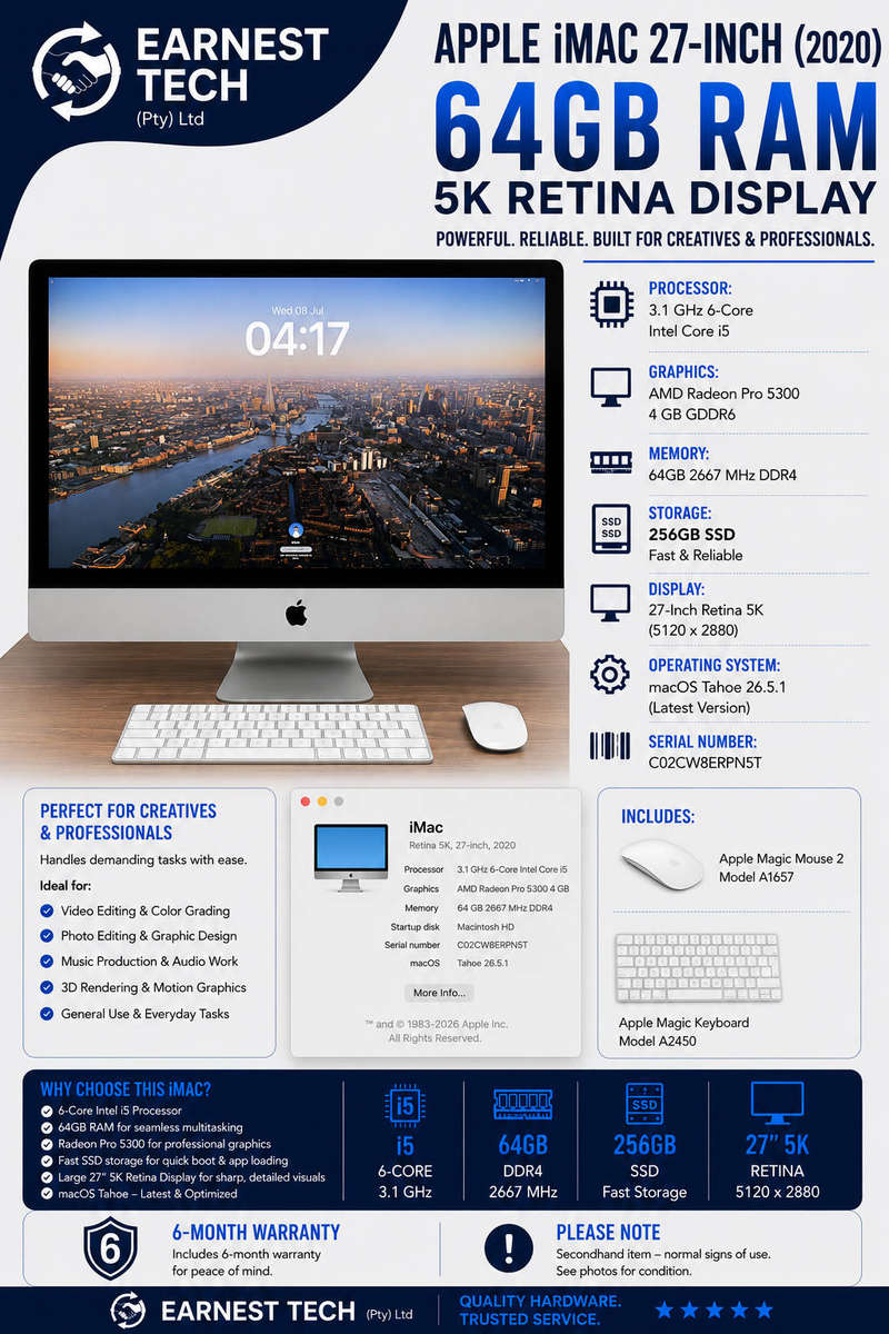 Apple iMac 27" 5K (2020) | i5 | 64GB RAM | 256GB SSD | Radeon Pro 5300
