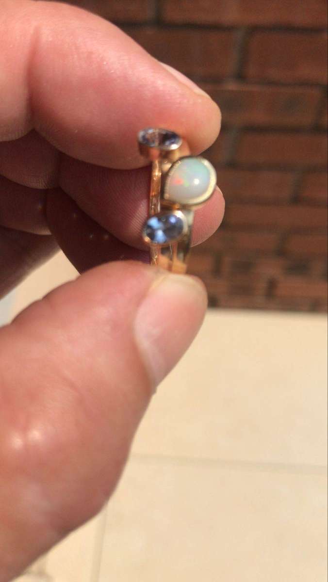 9ct Gold Two-Piece Ring  Australian Opal (0.4ct) & Tanzanite Accents (0.5ct TCW)