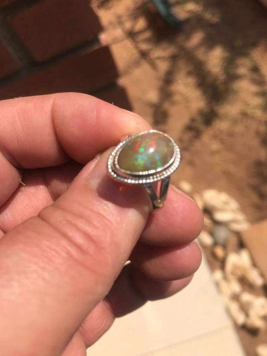 Genuine 4.2ct Ethiopian Opal Ring  Solid Silver Setting