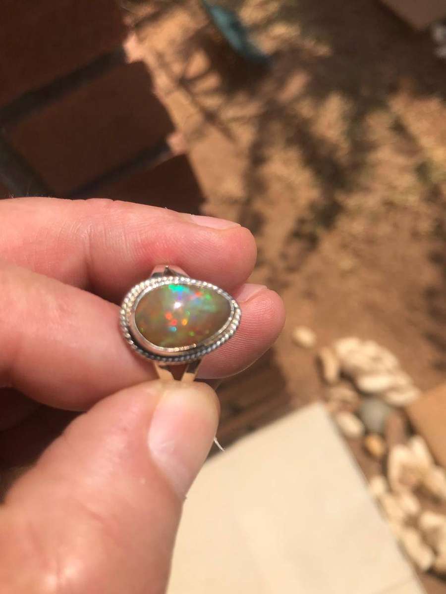 Genuine 4.2ct Ethiopian Opal Ring  Solid Silver Setting