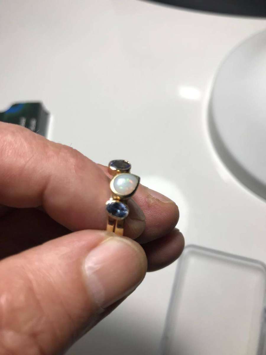 9ct Gold Two-Piece Ring  Australian Opal (0.4ct) & Tanzanite Accents (0.5ct TCW)