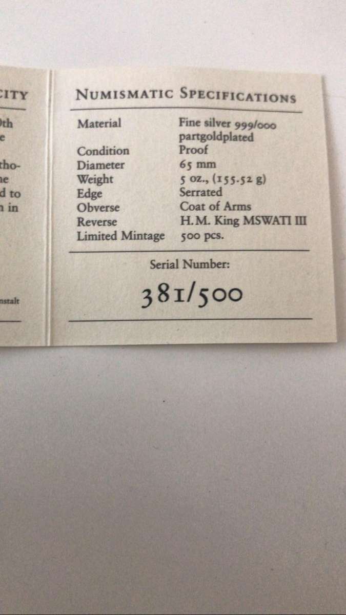 5 0z OF FINE SILVER 999. 30TH ANNIVERSARY LIMITED MINTAGE