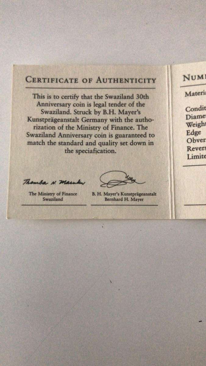 5 0z OF FINE SILVER 999. 30TH ANNIVERSARY.LIMITED MINTAGE