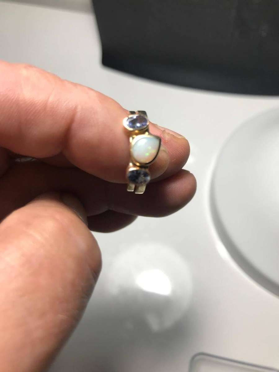 9ct Gold Two-Piece Ring  Australian Opal (0.4ct) & Tanzanite Accents (0.5ct TCW)