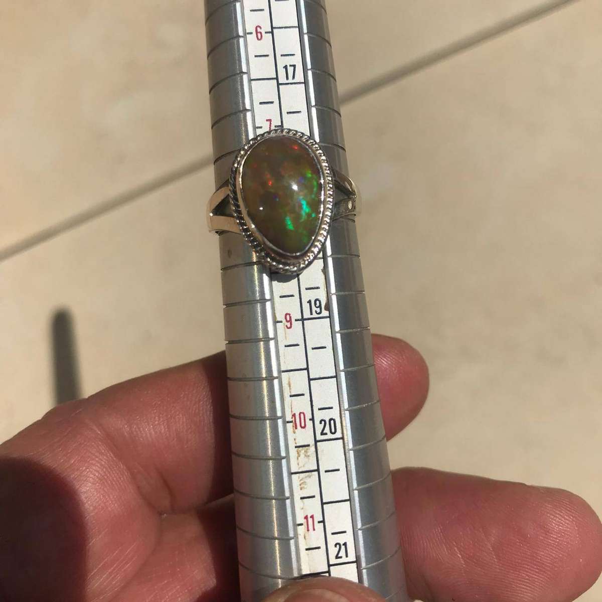 Genuine 4.2ct Ethiopian Opal Ring  Solid Silver Setting