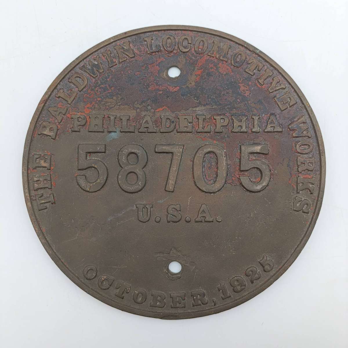 Antique The Baldwin Locomotive works Philadelphia #58705 metal plate - October 1925