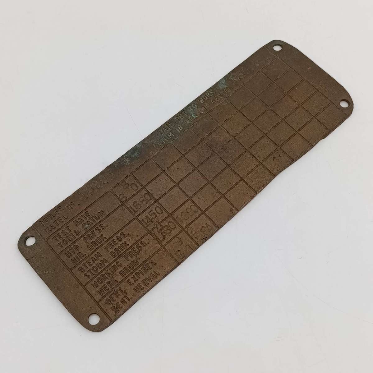 SA Railways brass boiler #10805 pressure check plate 1981-1984